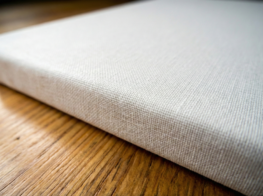 Macro image of the fine detail of a woven canvas texture.