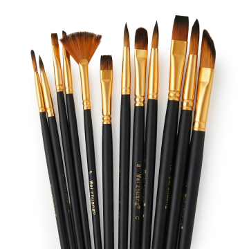 12-Piece Wood Handle Nylon Paint Brushes for Oil and Acrylic