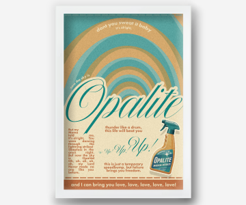 Taylor Swift mid-century modern wall art, Opalite song lyric print featuring retro graphic design, teal and orange color palette, and "Thunder like a drum" quote.